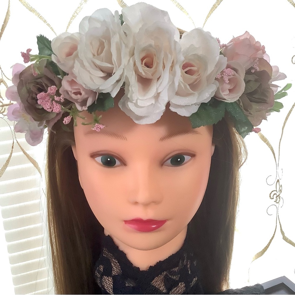 Head wreath floral crown handcrafted wedding holiday festival blush pink